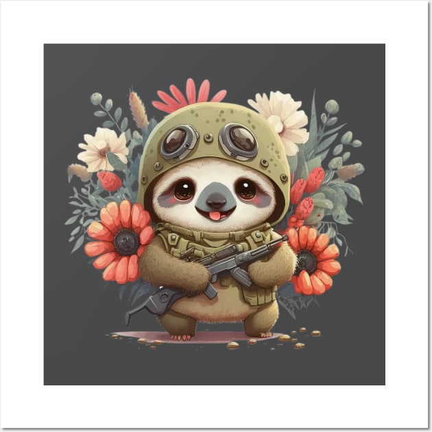 The flowery soldier as a sloth armed and ready for peace Wall Art by EUWO